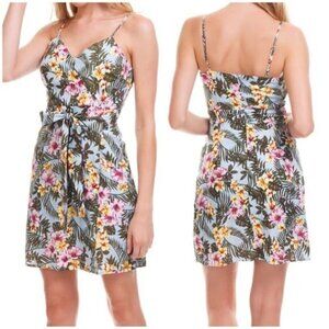 NWT JOA Tropical Print Mini Dress Sleeveless Faux Wrap Floral Hibiscus Sz S